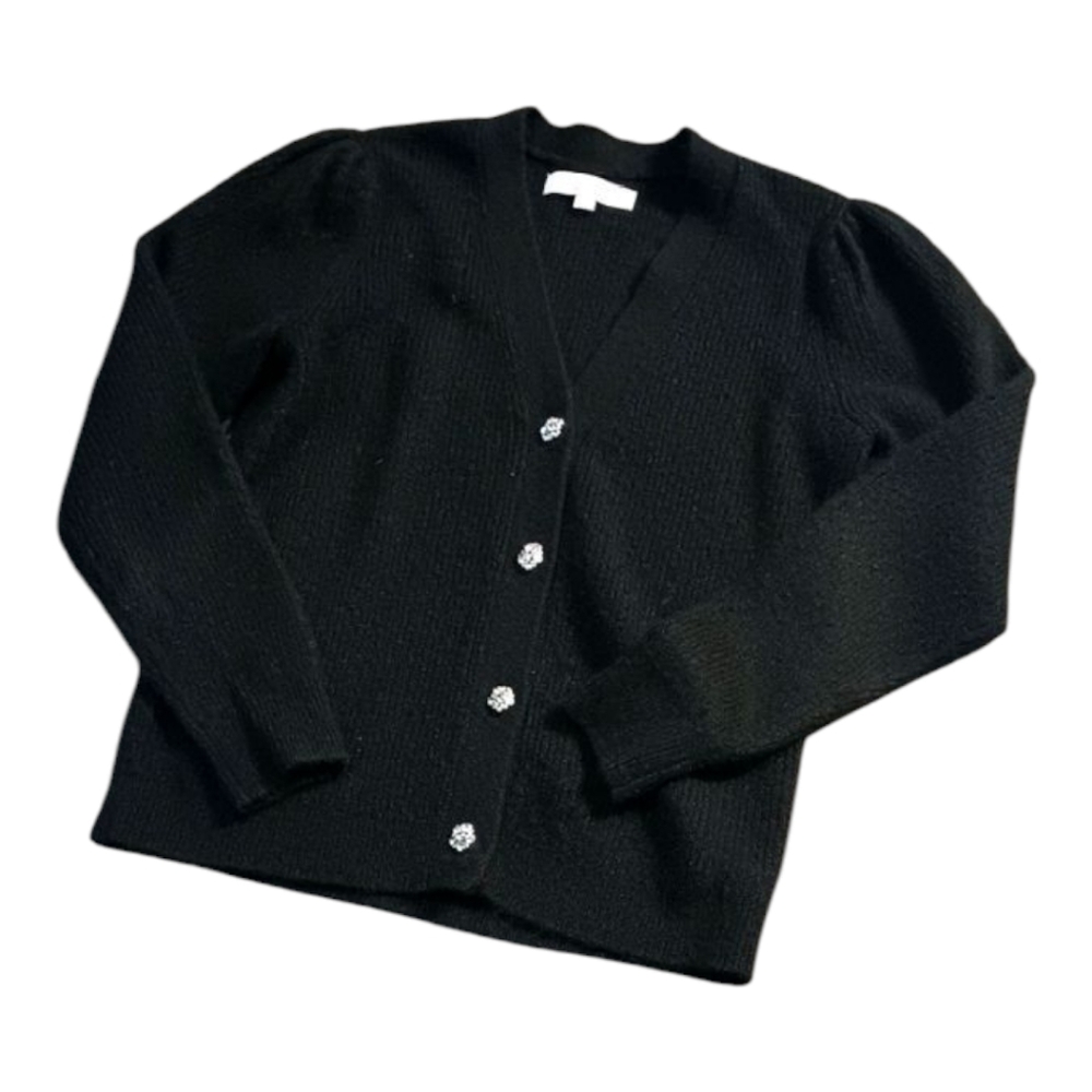 Ann Taylor LOFT Puff Sleeve Cardigan Sweater With Rhinestone Buttons